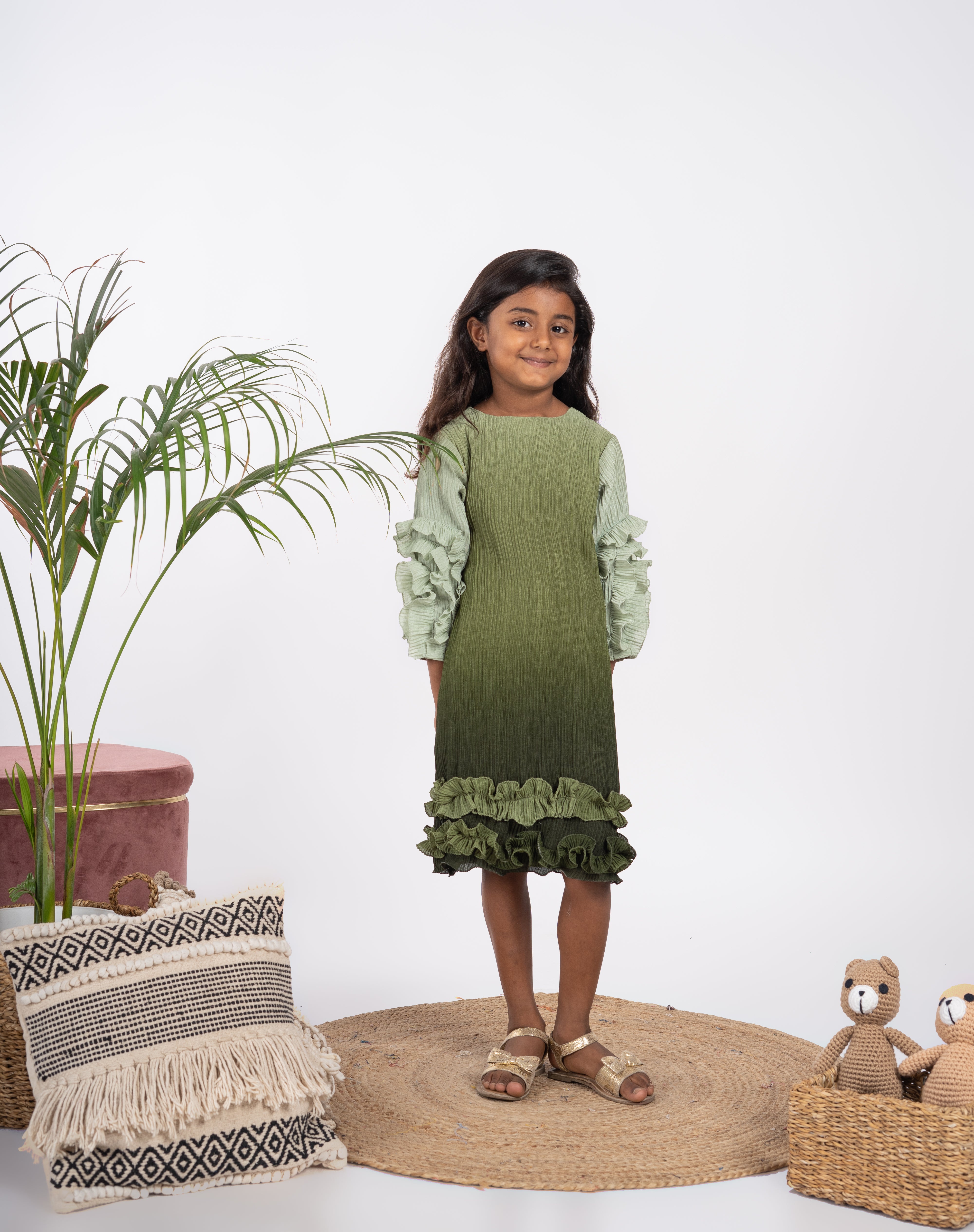 Frieda Green Ombre Pleated Dress