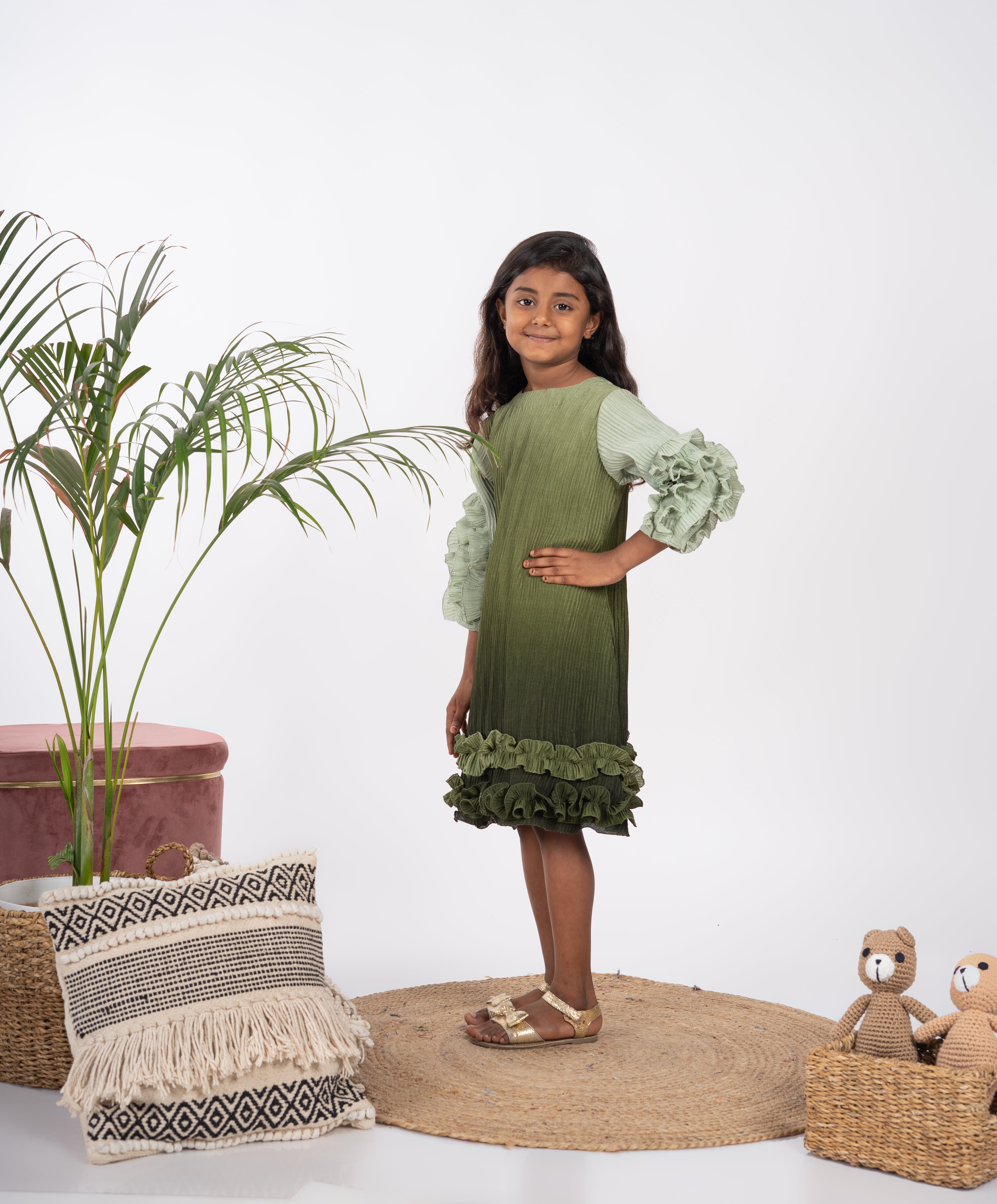 Frieda Green Ombre Pleated Dress